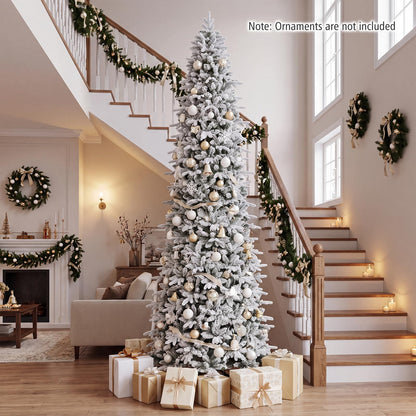 GOFLAME 12FT Pre-lit Christmas Tree | Snow Flocked Artificial Xmas Tree