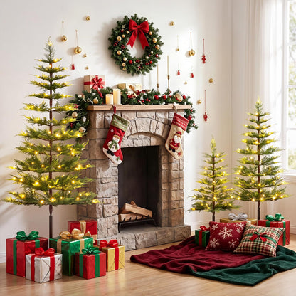 GOFLAME Set of 3 Pre-lit Christmas Tree | Christmas Tree Set 3Ft 4Ft 5Ft
