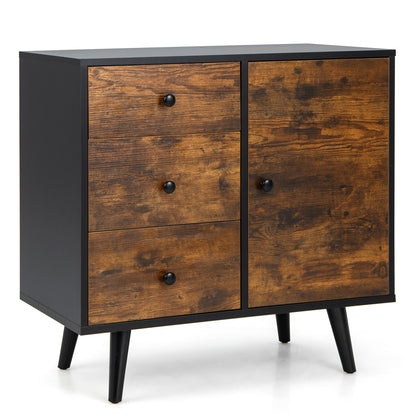 Storage Cabinet with Door & 3 Drawers, Mid-Century Floor Cabinet with Adjustable Shelf