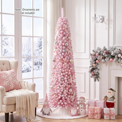 GOFLAME 6FT/7FT Pre-lit Pencil Christmas Tree Artificial Pink Christmas Tree