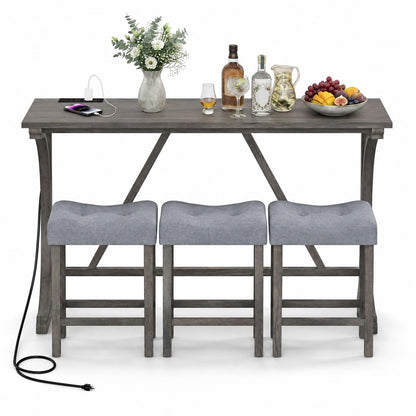 GOFLAME 4-Piece Counter Height Bar Table Set with Power Outlet Grey