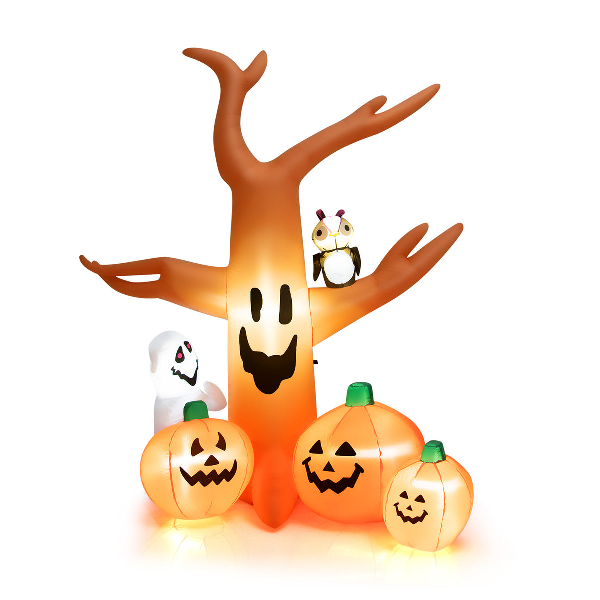 8 FT Halloween Inflatable Dead Tree with Pumpkins, Ghost and Owl, Blow up Yard Scary Tree with Bright LED Lights