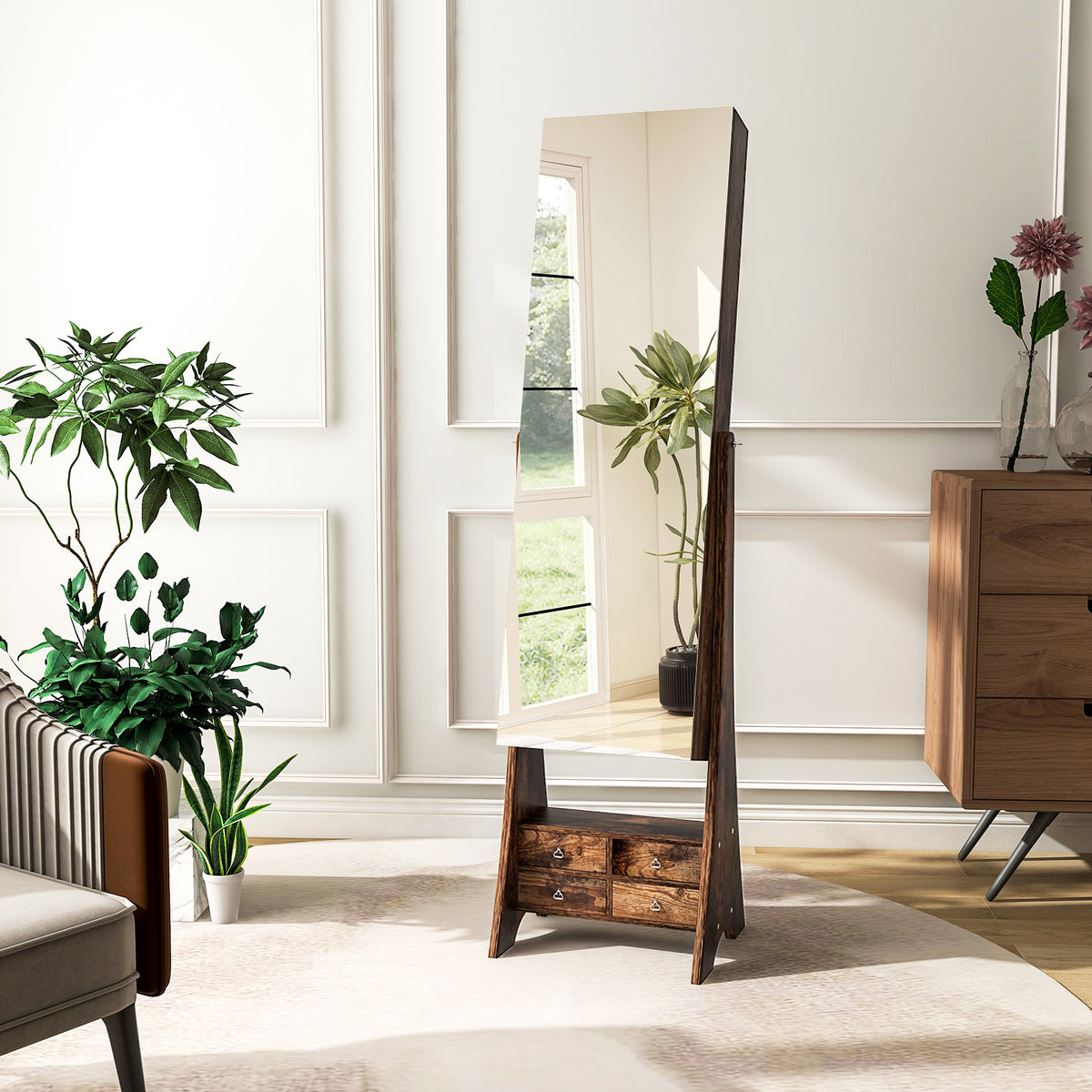 Jewelry Cabinet Freestanding, LED Lighted Jewelry Armoire with Full-length Frameless Mirror