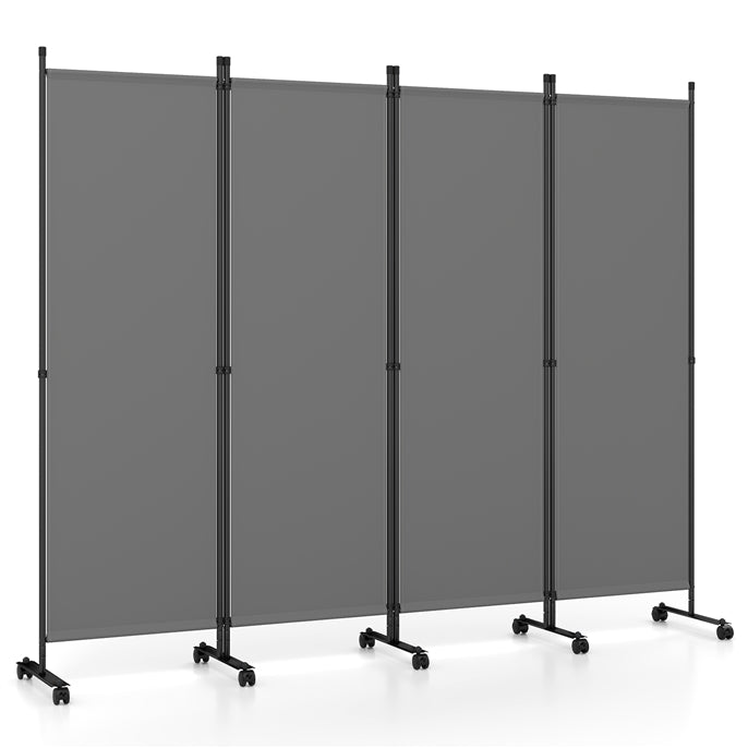 4 Panel Folding Room Divider, 6FT Rolling Privacy Screen with Lockable Wheels