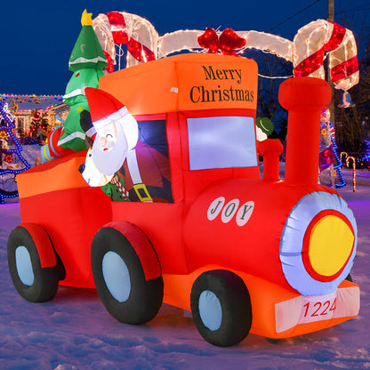 8.5FT Christmas Inflatable Train Decoration, Lighted Christmas Train with Santa Claus