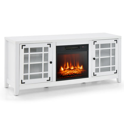 58" Fireplace TV Stand for TVs up to 65 Inches, Wooden TV Console with 18” Electric Fireplace Insert