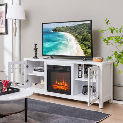 58" Fireplace TV Stand for TVs up to 65 Inches, Wooden TV Console with 18” Electric Fireplace Insert