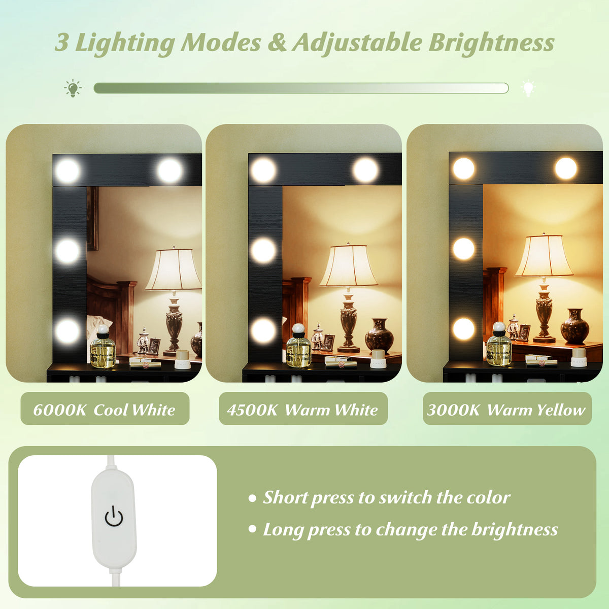 Vanity Table Set with Lighted Mirror, Makeup Dressing Desk with LED Lights