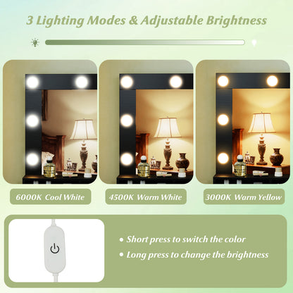 Vanity Table Set with Lighted Mirror, Makeup Dressing Desk with LED Lights