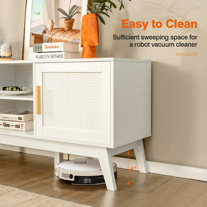Rattan TV Stand for TVs up to 65 Inch, Modern Entertainment Center with Storage Cabinet