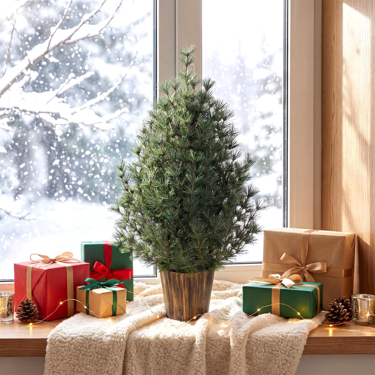 GOFLAME 3FT Mini Christmas Tree | Tabletop Xmas Tree with Vintage Pot
