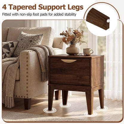 Goflame Mid Century Modern Night Stand with Storage for Small Spaces Bedroom