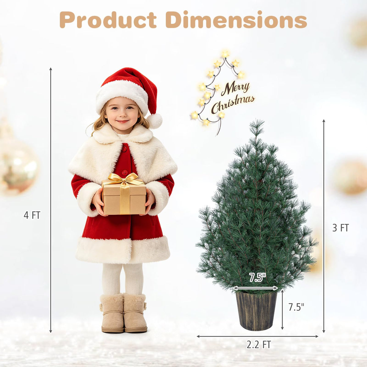 GOFLAME 3FT Mini Christmas Tree | Tabletop Xmas Tree with Vintage Pot