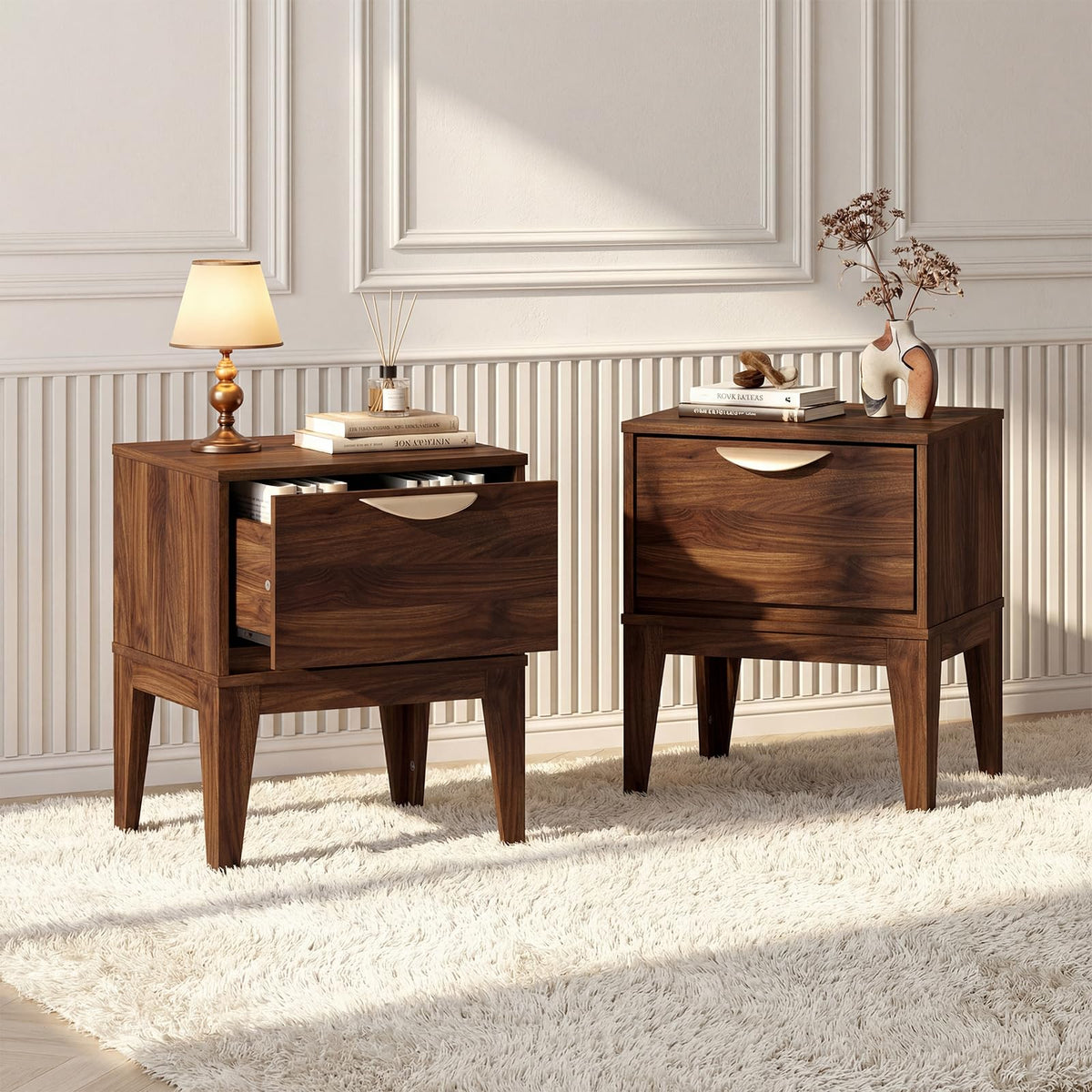 Goflame Mid Century Modern Night Stand with Storage for Small Spaces Bedroom