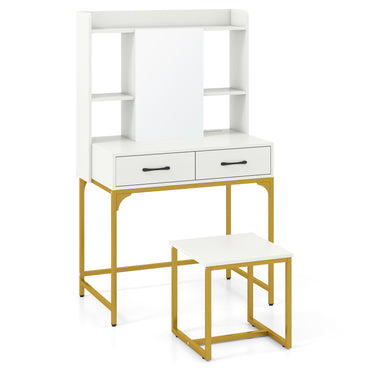 Vanity Desk Set with Charging Station, Modern Dressing Table with Mirror Cabinet
