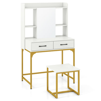 Vanity Desk Set with Charging Station, Modern Dressing Table with Mirror Cabinet