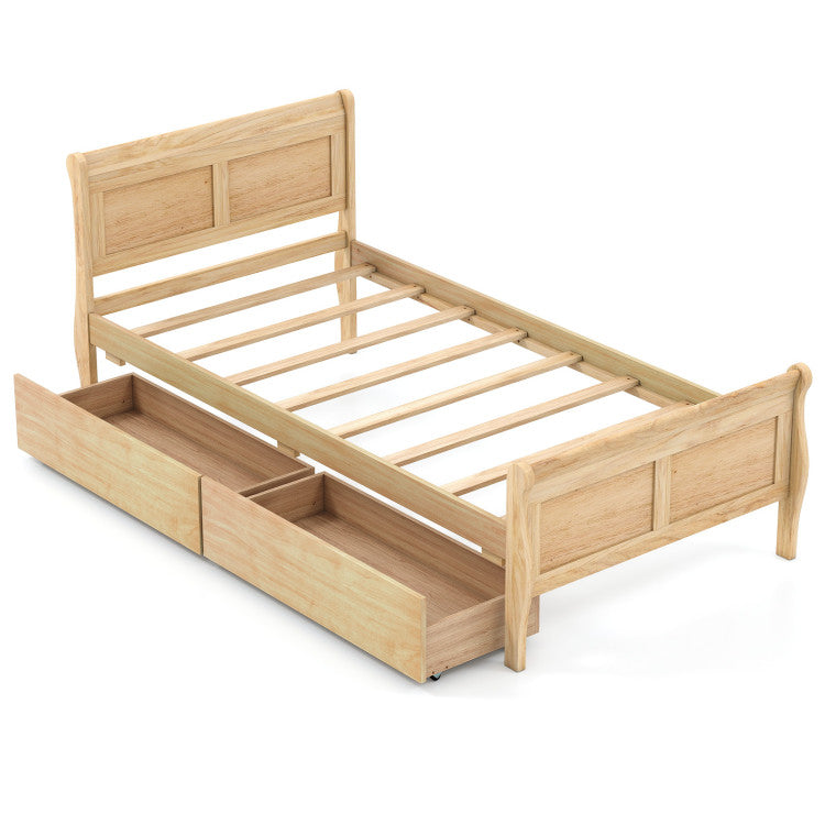 Goflame Twin/ Full/ Queen Bed with 2 Storage Drawers Wood Platform Bed with Headboard & Footboard