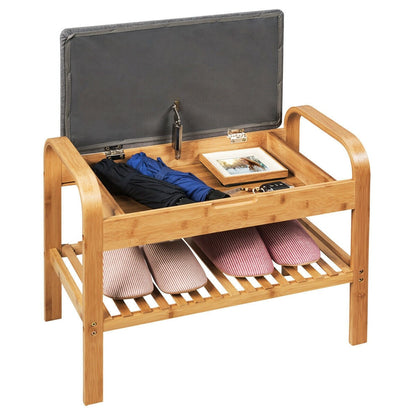 Goflame Shoe Rack Bench with Storage, Bamboo Storage Bench with Cushioned Seat, Holds Up to 330 LBS