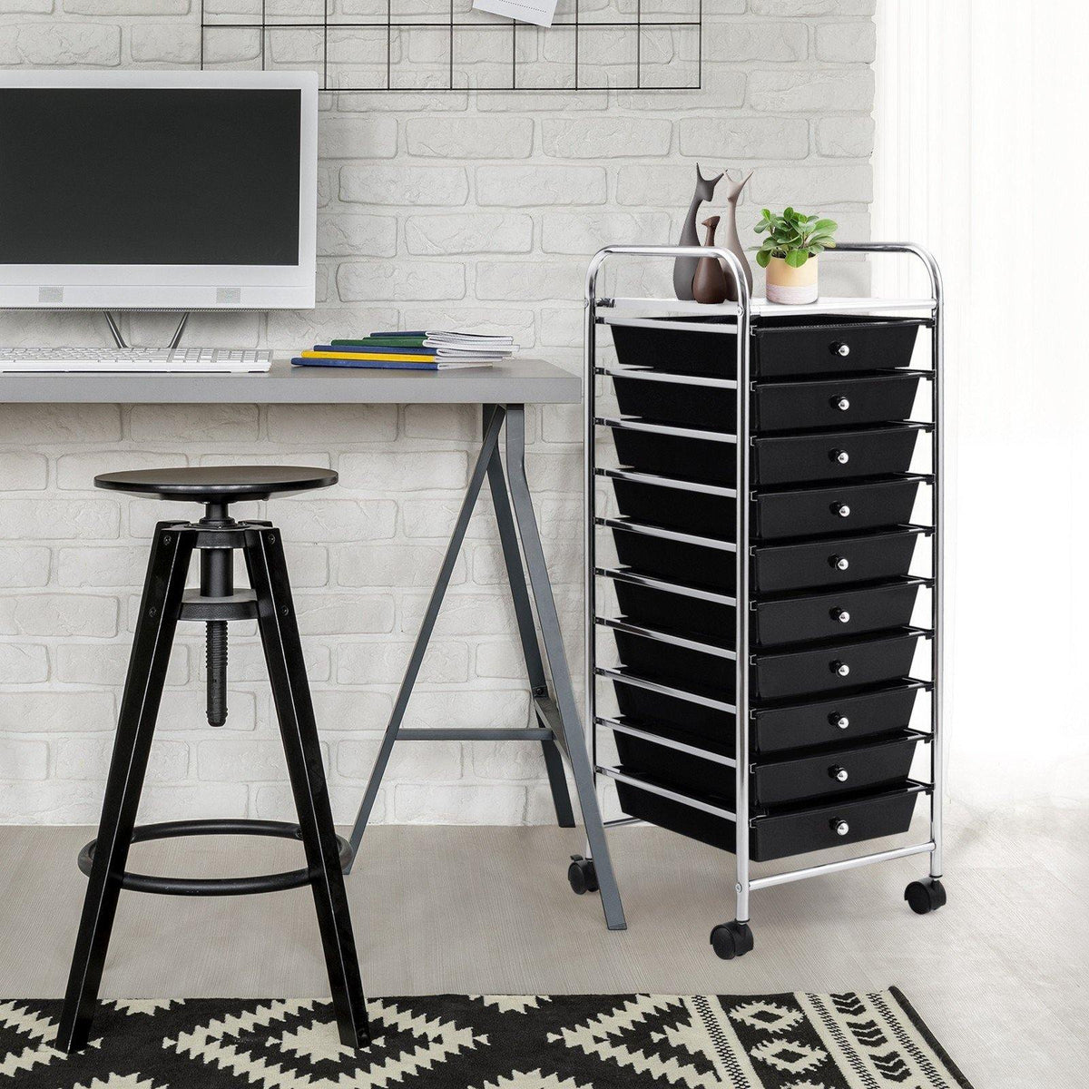 10 Drawer Rolling Storage Cart Scrapbook Paper Office School Organizer - Goflameus