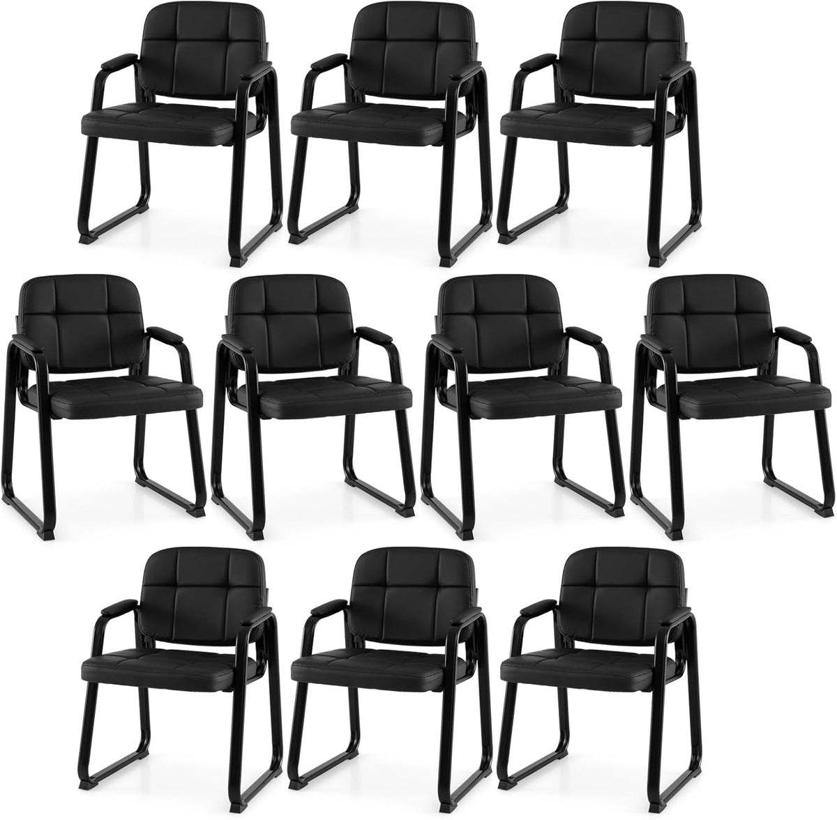 Goflame Waiting Room Leather Office Reception Chairs with Padded Armrests