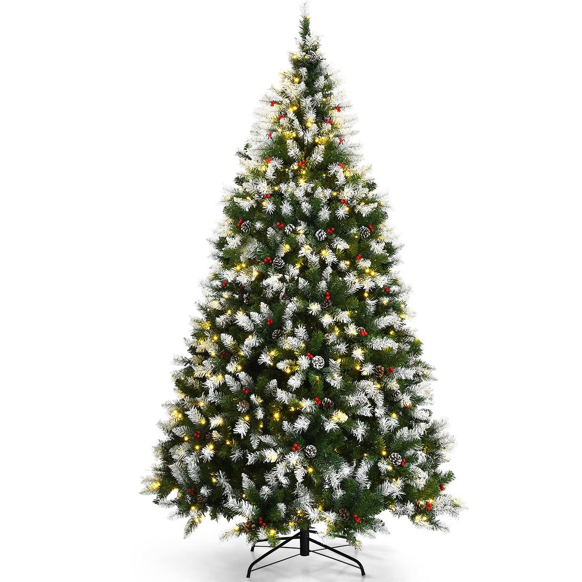 Goflame Pre-lit Snow Flocked Christmas Tree,Hinged Artificial Xmas Tree, Indoor Holiday Festival Decoration - GoflameUS