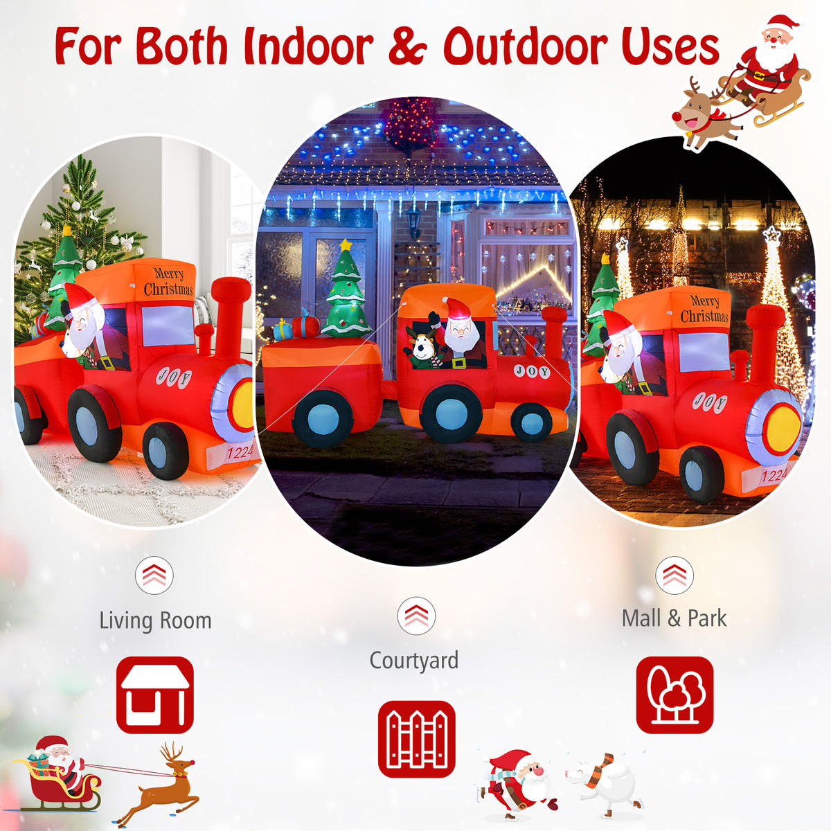 8.5FT Christmas Inflatable Train Decoration, Lighted Christmas Train with Santa Claus