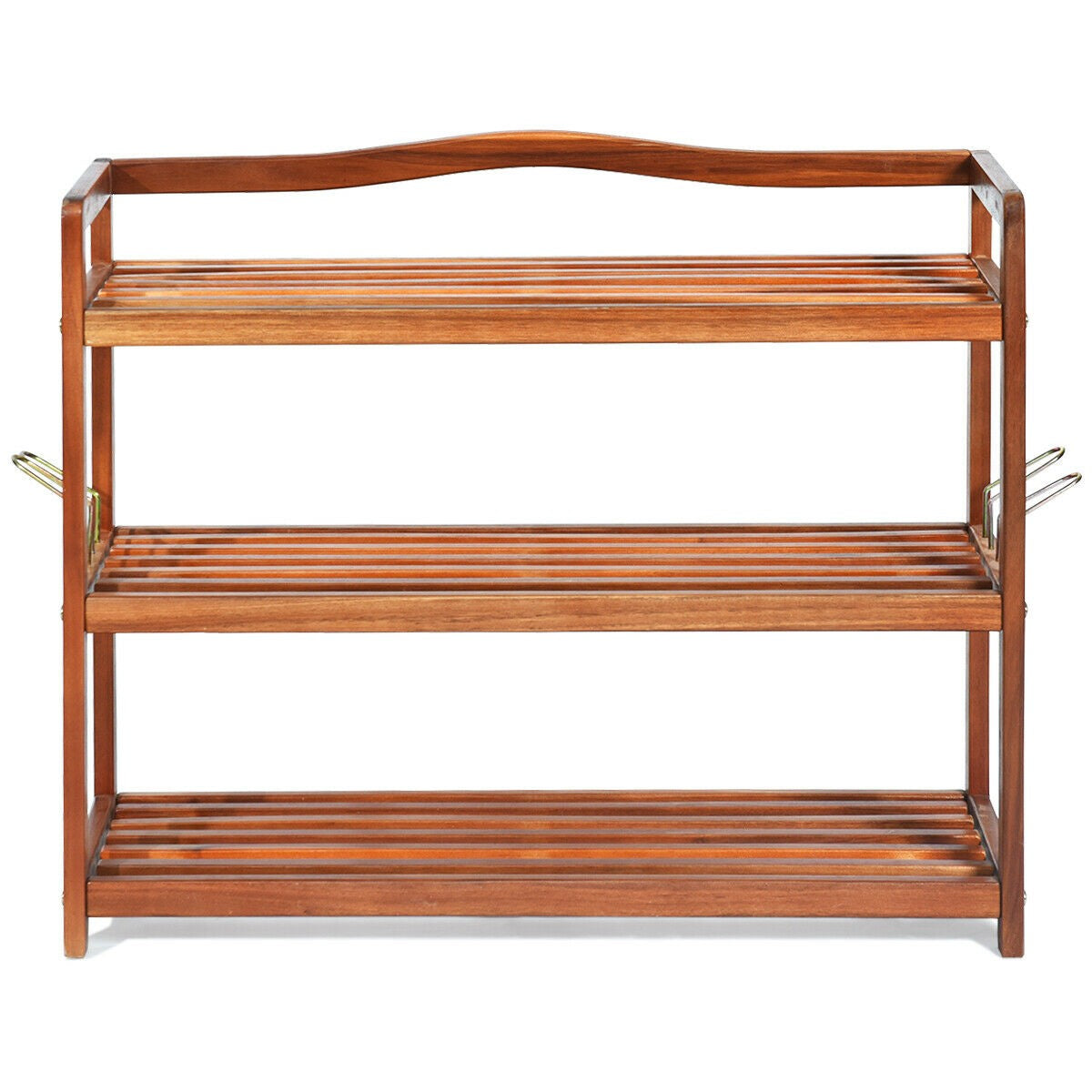 Goflame 3-Tier Wood Shoe Rack 4 Metal Side Hangers, 29"L x10.5"Wx 24.5"H