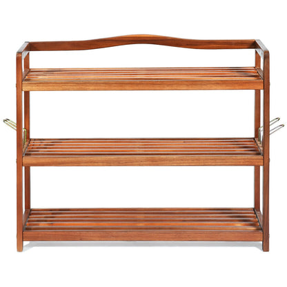 Goflame 3-Tier Wood Shoe Rack 4 Metal Side Hangers, 29"L x10.5"Wx 24.5"H