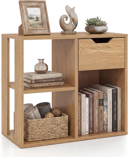 Goflame 3 Cube Bookcase with Drawer, 2 Tier Bookshelf for Small Space, Modern Freestandin