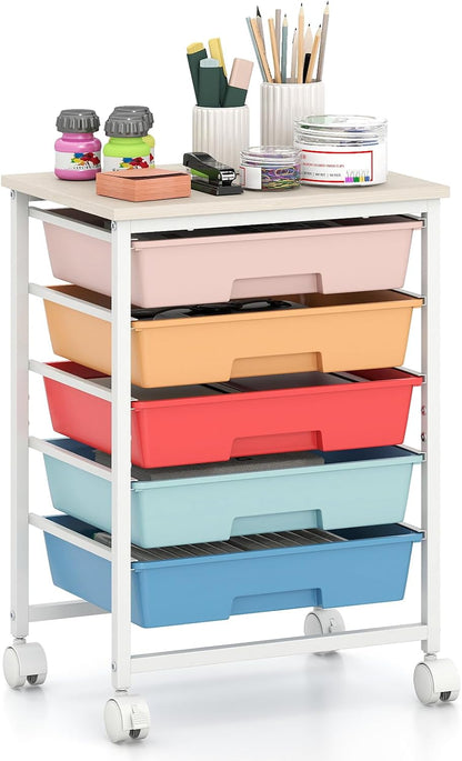 GOFLAME Rolling Storage Cart with Wooden Top