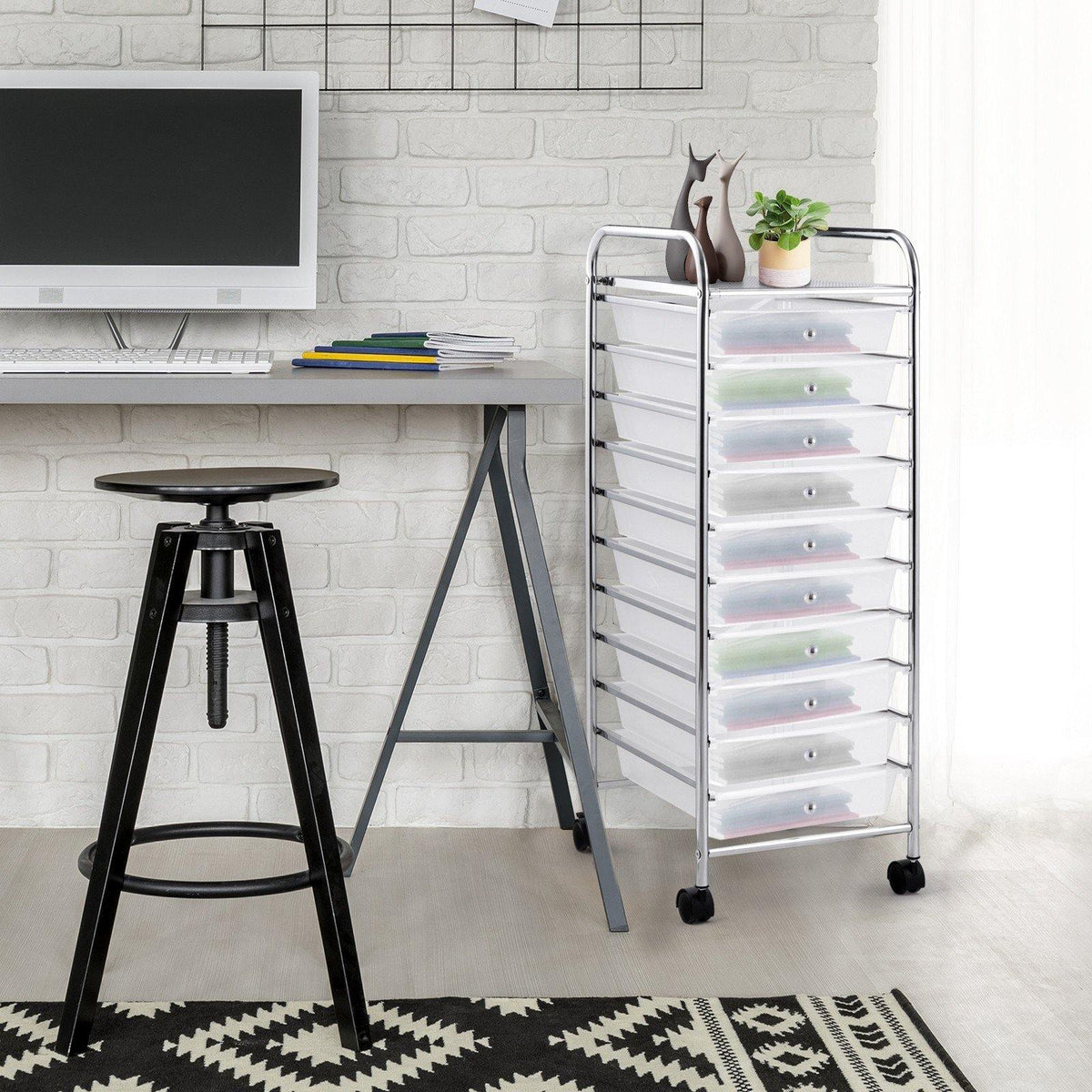 10 Drawer Rolling Storage Cart Scrapbook Paper Office School Organizer - Goflameus