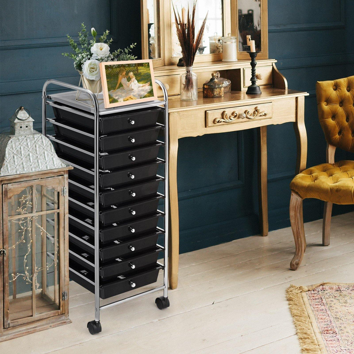10 Drawer Rolling Storage Cart Scrapbook Paper Office School Organizer - Goflameus