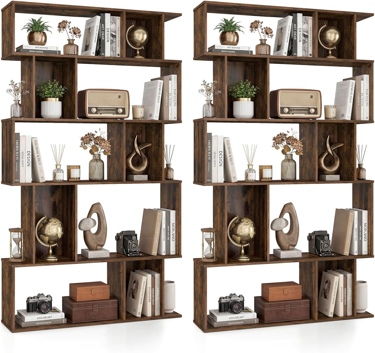 Goflame Geometric Bookshelf 5-Tier Bookcase with Open Shelves and Closed-back Cubes