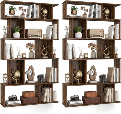 Goflame Geometric Bookshelf 5-Tier Bookcase with Open Shelves and Closed-back Cubes