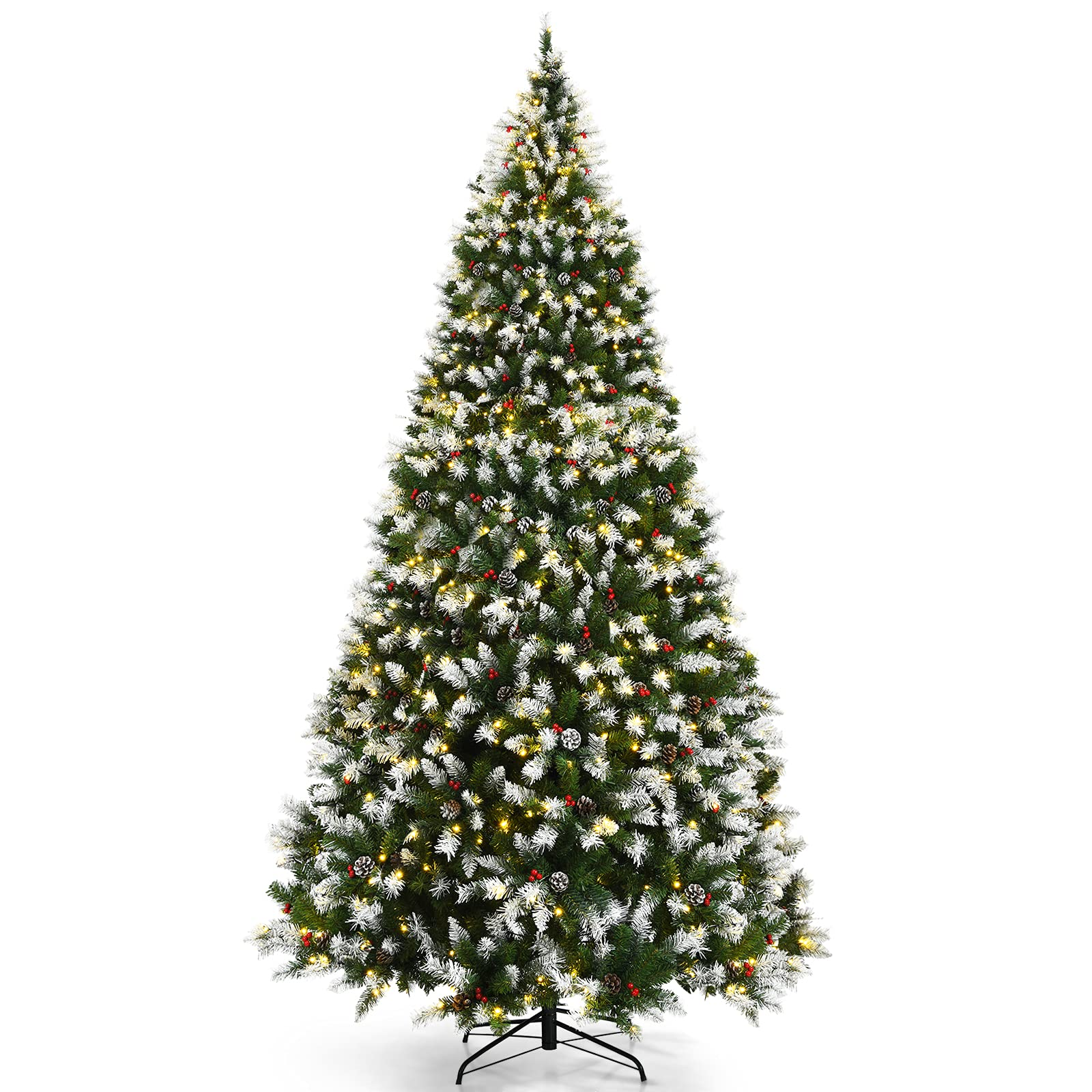 Goflame Pre-lit Snow Flocked Christmas Tree,Hinged Artificial Xmas Tree, Indoor Holiday Festival Decoration - GoflameUS