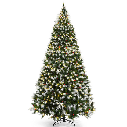 Goflame Pre-lit Snow Flocked Christmas Tree,Hinged Artificial Xmas Tree, Indoor Holiday Festival Decoration - GoflameUS