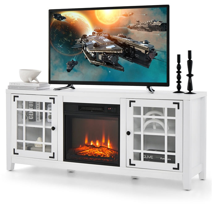 58" Fireplace TV Stand for TVs up to 65 Inches, Wooden TV Console with 18” Electric Fireplace Insert
