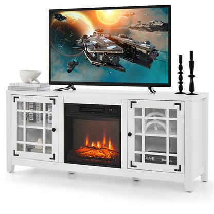 58" Fireplace TV Stand for TVs up to 65 Inches, Wooden TV Console with 18” Electric Fireplace Insert