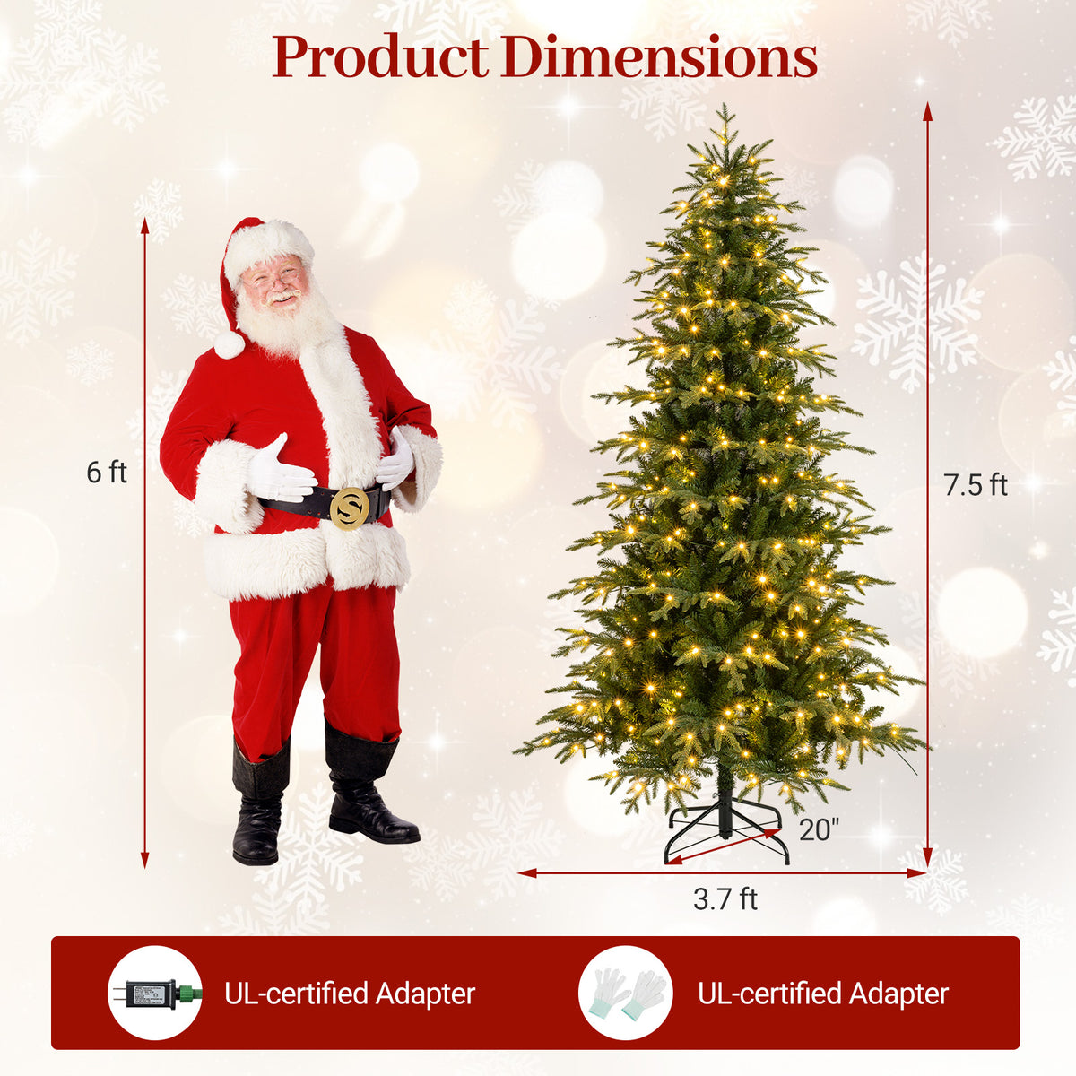 6FT/7.5FT/8FT Pre-lit Artificial Christmas Tree, Hinged Xmas Tree with 1195 Branch Tips