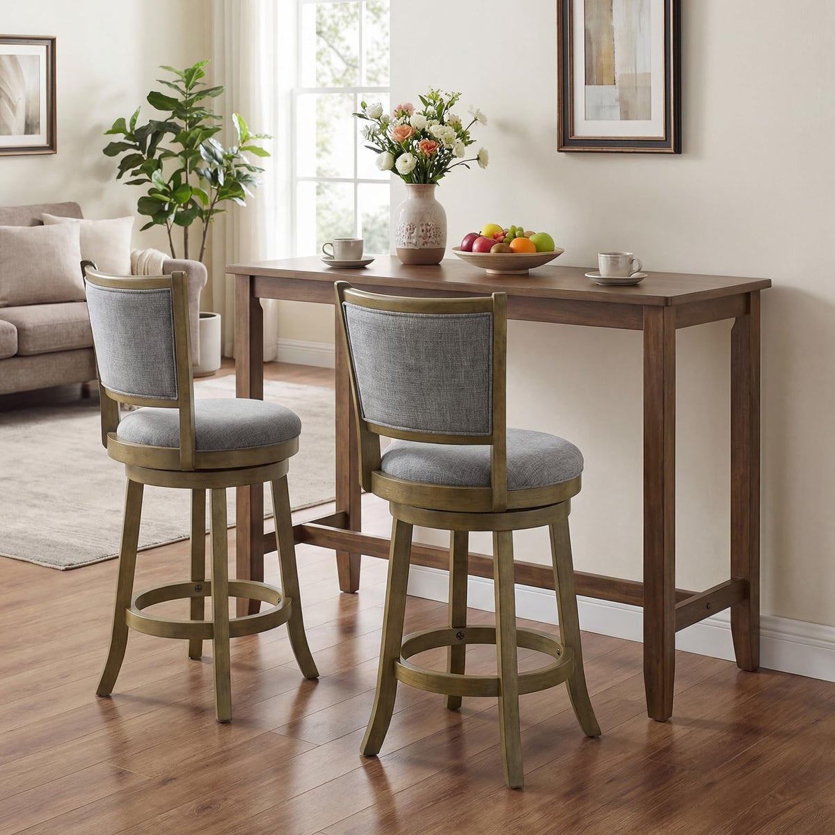 Goflame 25" Counter Height Bar Stools Set of 2/4 with Rubber Wood Frame & Upholstered Seat