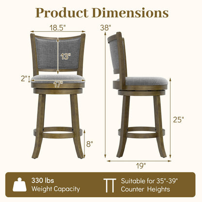 Goflame 25" Counter Height Bar Stools Set of 2/4 with Rubber Wood Frame & Upholstered Seat
