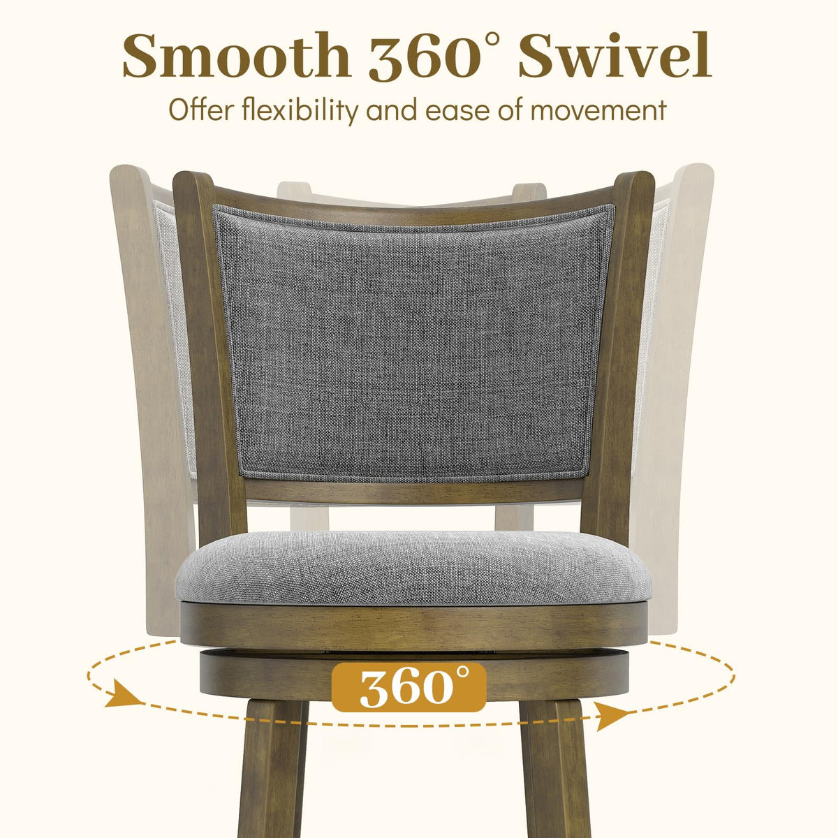 Goflame 25" Counter Height Bar Stools Set of 2/4 with Rubber Wood Frame & Upholstered Seat