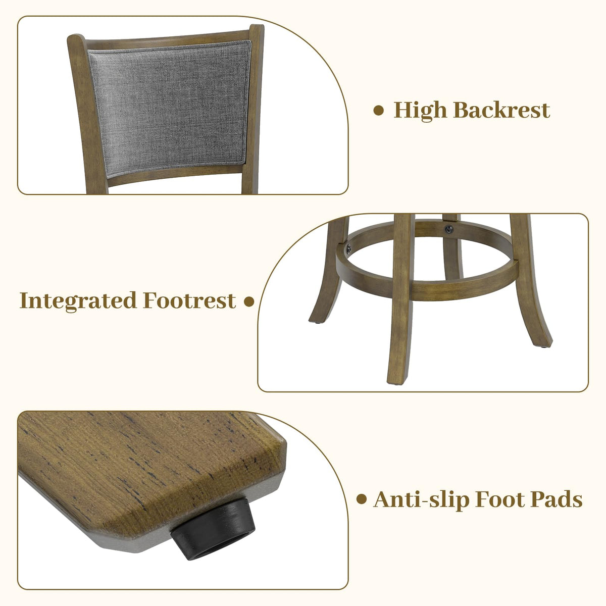 Goflame 25" Counter Height Bar Stools Set of 2/4 with Rubber Wood Frame & Upholstered Seat