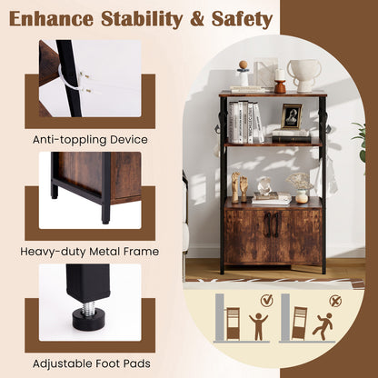 Kitchen Baker's Rack with Cabinet, 3-Tier Pantry Cabinet with 2 Open Shelves