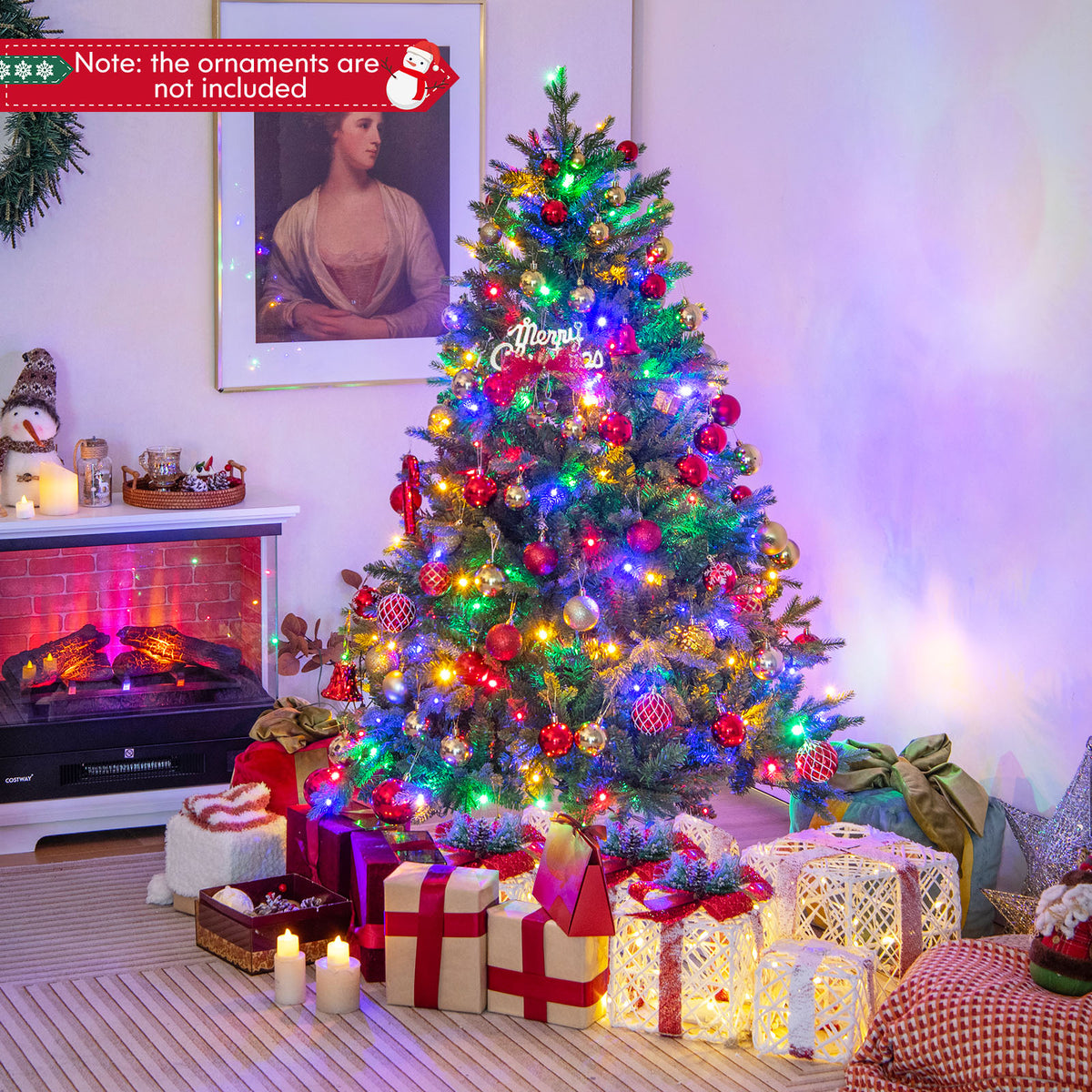 5FT Prelit Artificial Christmas Tree, Hinged Christmas Tree with 250 LED Lights