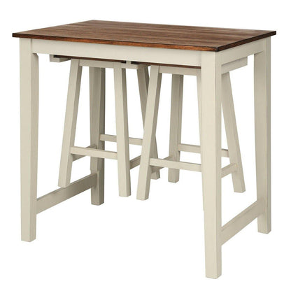 3 Piece Pub Dining Set, Counter Height Pub Table with 2 Saddle Bar Stools, Tavern Collection Table (Brown & Milky White) - Goflameus