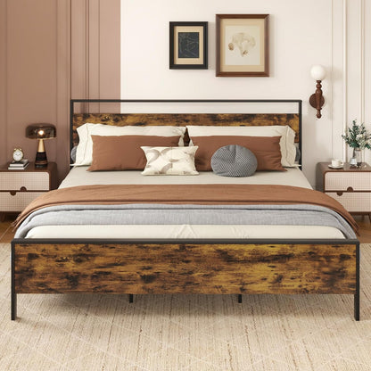 Goflame Twin Size/Full Size/King Size/Queen Metal Platform Bed Frames with Wooden Headboard & Footboard