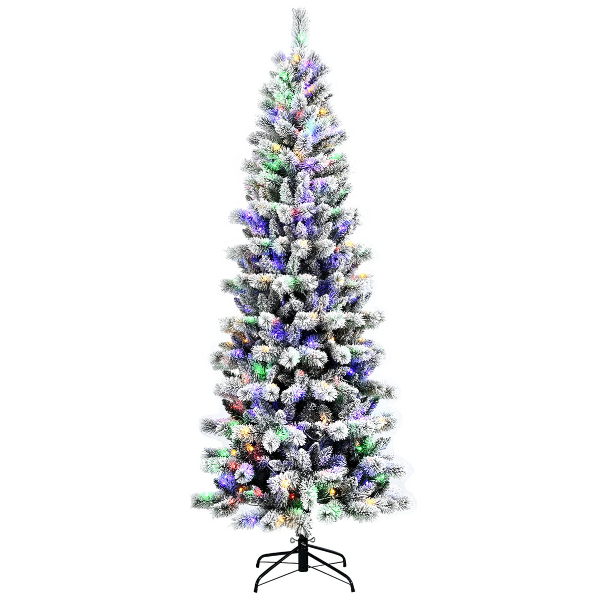 Goflame Snow Flocked Christmas Tree, Premium Hinged Artificial Pine Tree, Remote Controller, Xmas Full Tree for Indoor - GoflameUS
