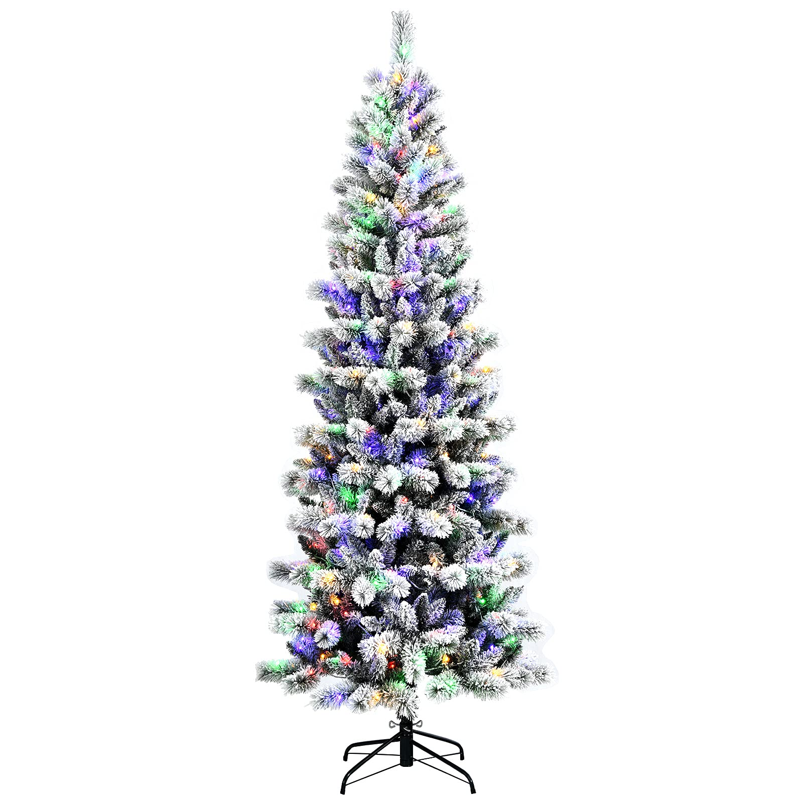 Goflame Snow Flocked Christmas Tree, Premium Hinged Artificial Pine Tree, Remote Controller, Xmas Full Tree for Indoor - GoflameUS