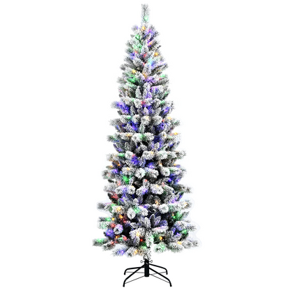 Goflame Snow Flocked Christmas Tree, Premium Hinged Artificial Pine Tree, Remote Controller, Xmas Full Tree for Indoor - GoflameUS